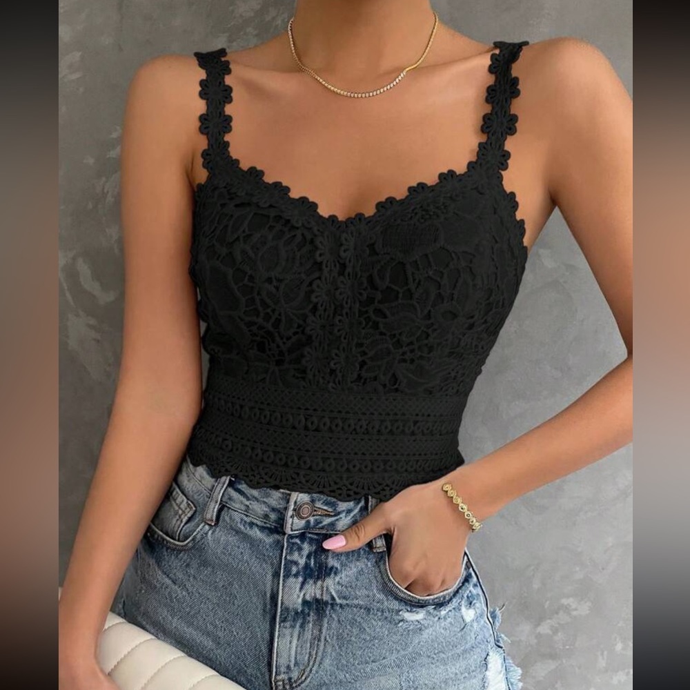 Boho floral embroidered lace cami crop top